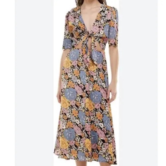 WAYF Floral Midi Dress with Tie Front - Picture 2 of 3